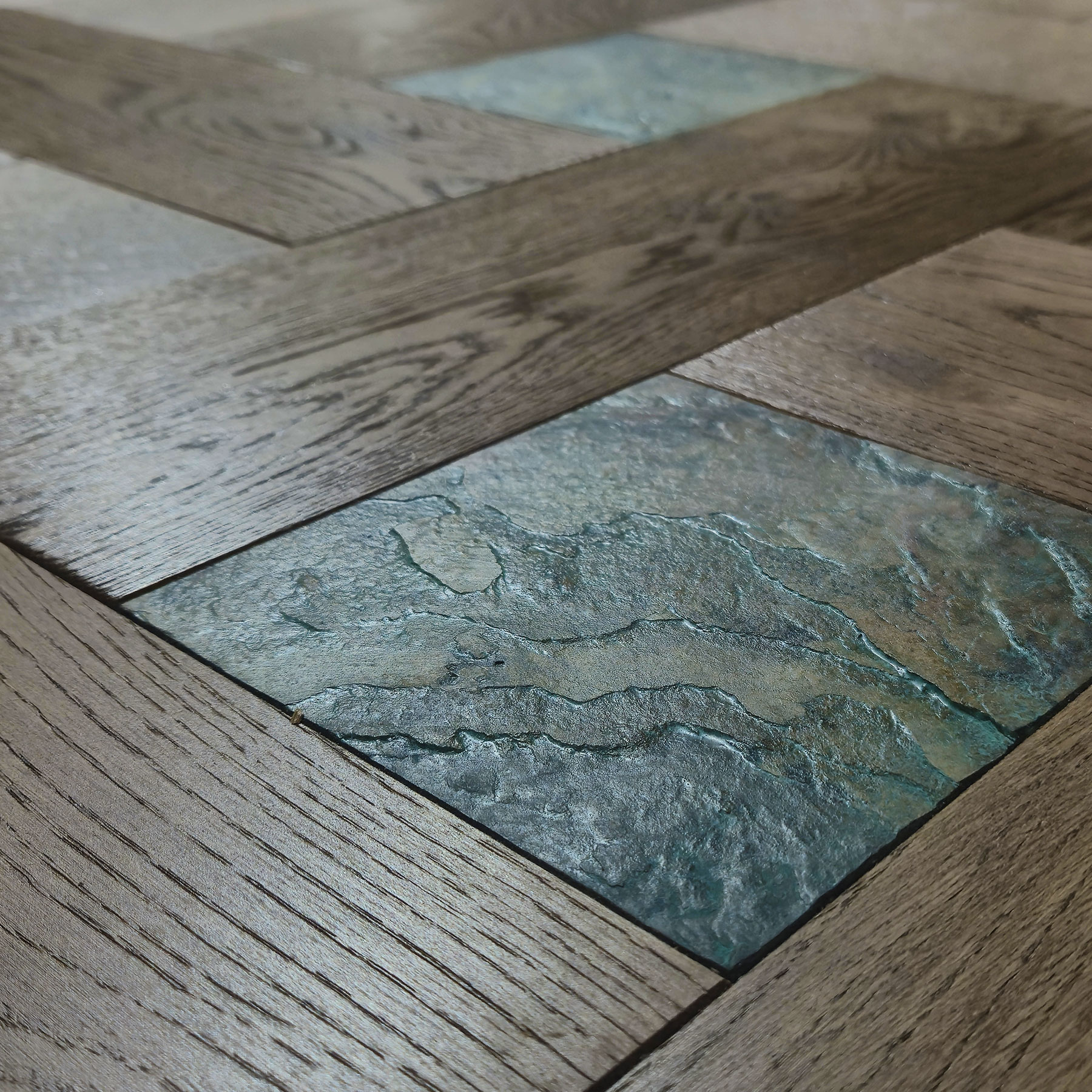 Oak Wood and Stone Inlay Texture Detail